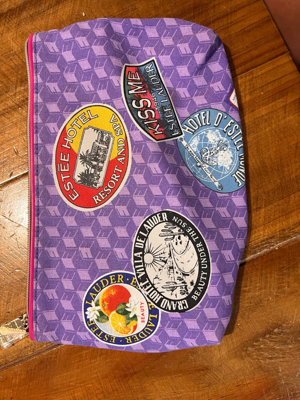 Estee Lauder Lavender Cosmetic Pouch with Travel Patch Prints
